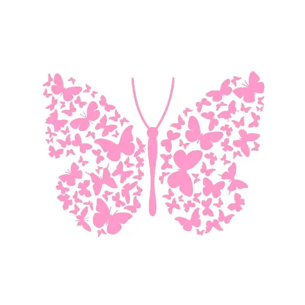 Flot Stor Sommerfugl Wallsticker Med Mange Små Sommerfugle  Pink