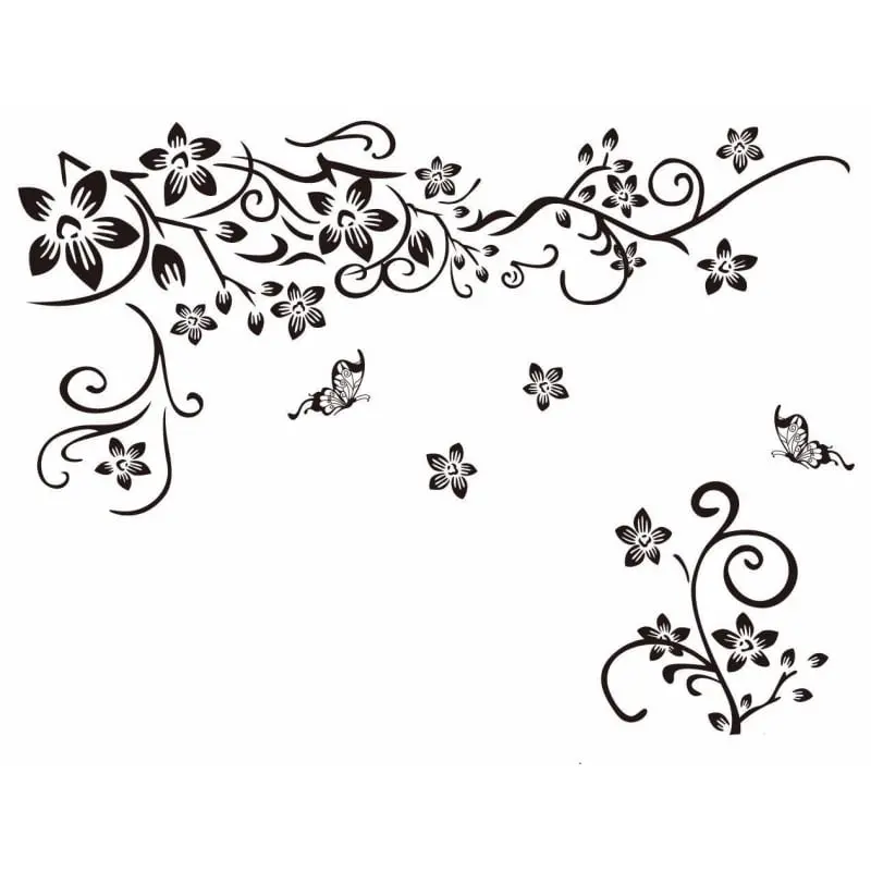 Flot Wallsticker Med Sommerfugle Og Blomster  80x130cm