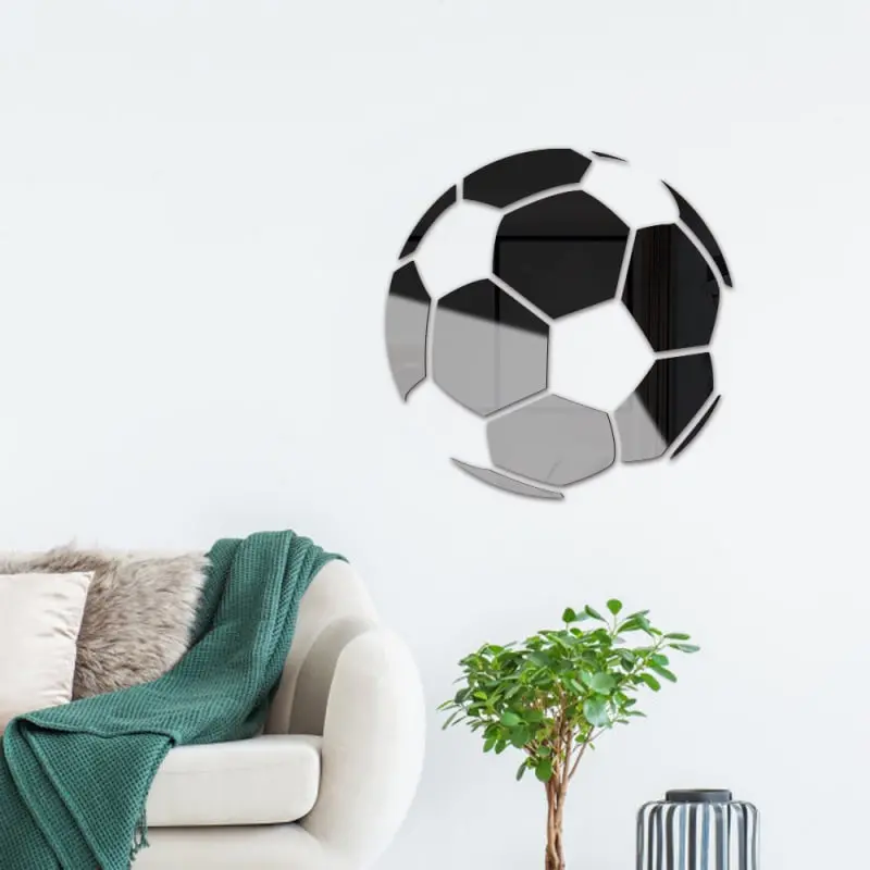 Fodbold Spejl  Selvklæbende Akryl Spejl Klistermærker  3d Design  Sort  23cm