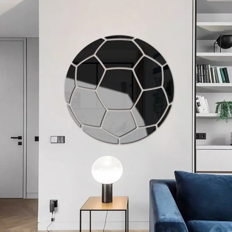 Fodbold Spejl  Selvklæbende Akryl Spejl Klistermærker  Klassisk Design  Sort  30cm