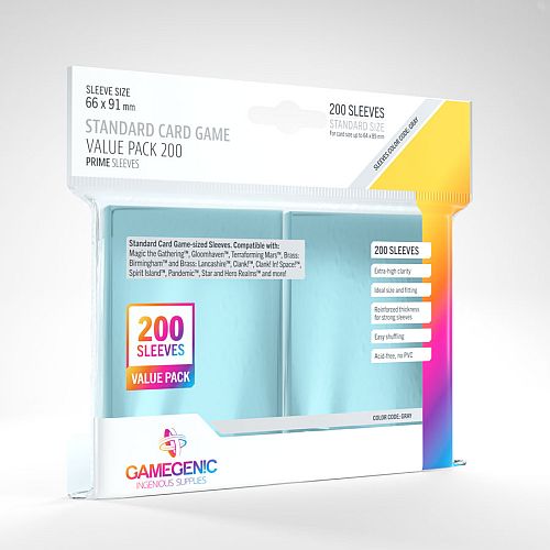 Gamegenic Prime Sleeves: Standard Card Game Size Value Pack 200 Kortlommer Ggs10071ml