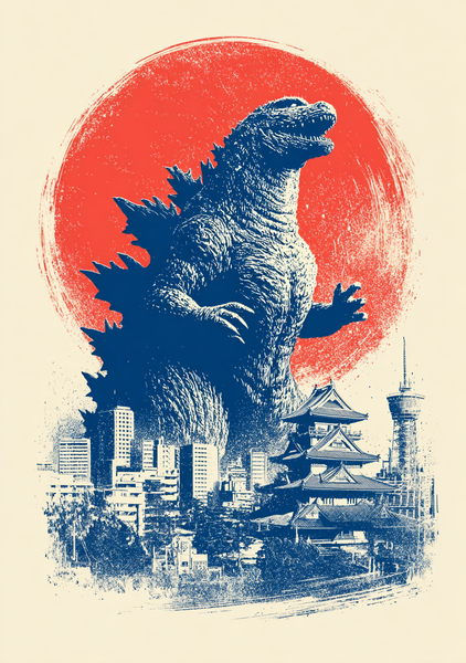 Japansk Plakat 88 Godzilla Rising Sun
