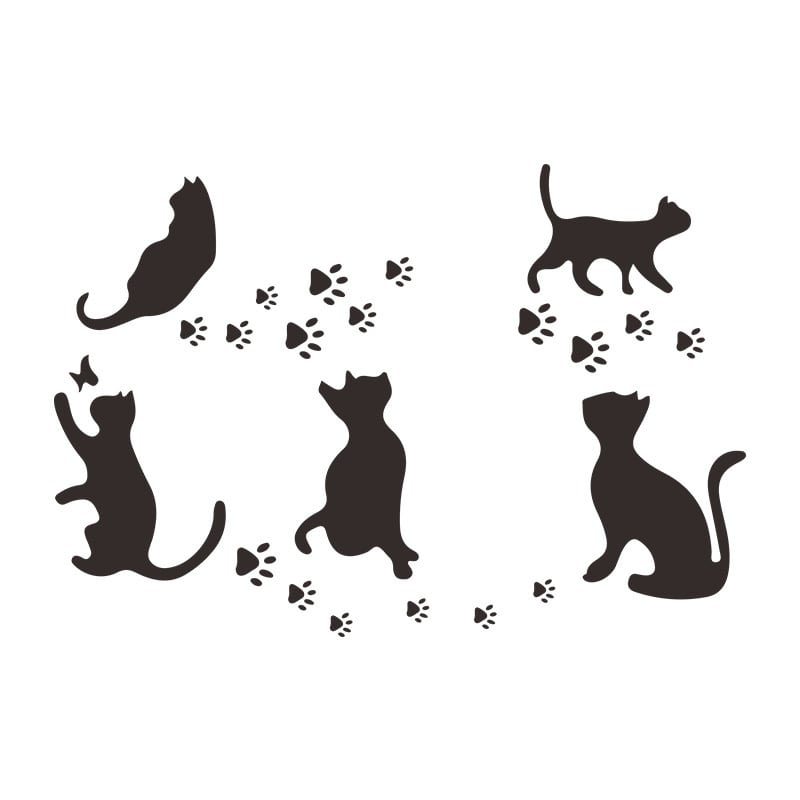 Katte Wallsticker    Søde Katte   Silhuet Der Laver Fodspor På Din Væg