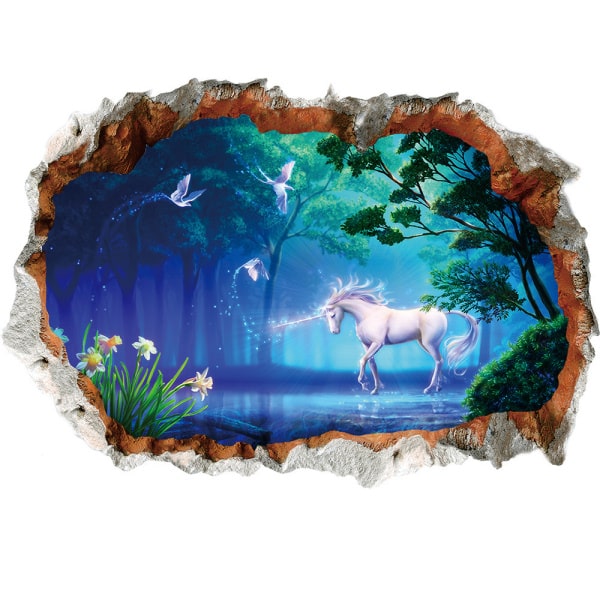 Magisk Enhjørning   Skoven Wallsticker  Hul   Væg  Blå Grøn