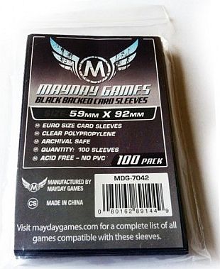 Mayday Games Euro Standard Card Sleeves  Black Sorte  59x92mm 100 Lommer  May7042