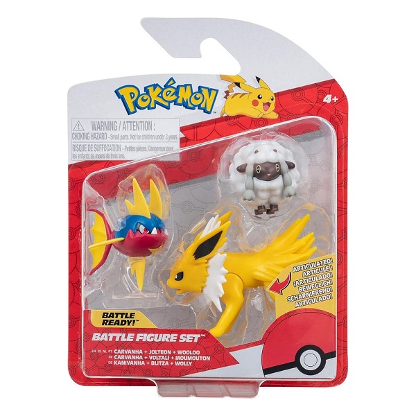 Pok 195 169 Mon: Battle Feature Action Figures  -pack Wooloo  Carvanha  Jolteon 5cm