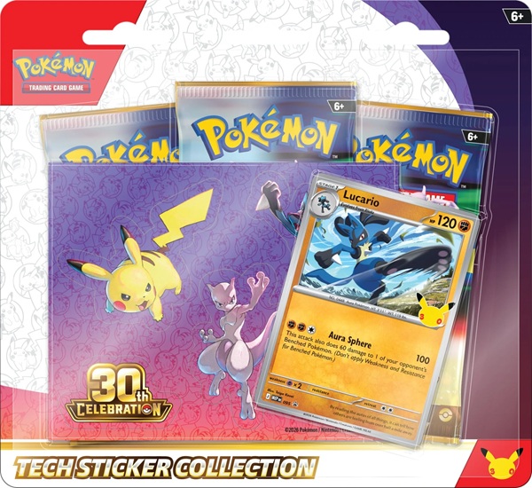 Pokemon Blister Pack Mega Evolution: 30th Celebration Tech Sticker Collection Blister: Lucario    Boosters