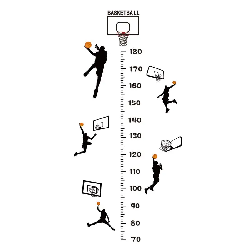 Sej Basket Målebånds Wallsticker  Fem Basket Scoringer   Højden Fra 70-180cm