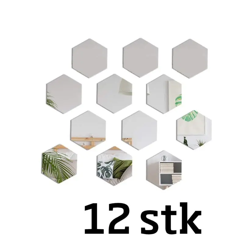 Sekskantet Selvklæbende Akryl Spejl Klistermærker  20cm  12 Stk