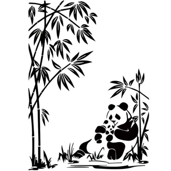 Sød Panda Wallsticker  Mor Med Panda Unge  60x43cm