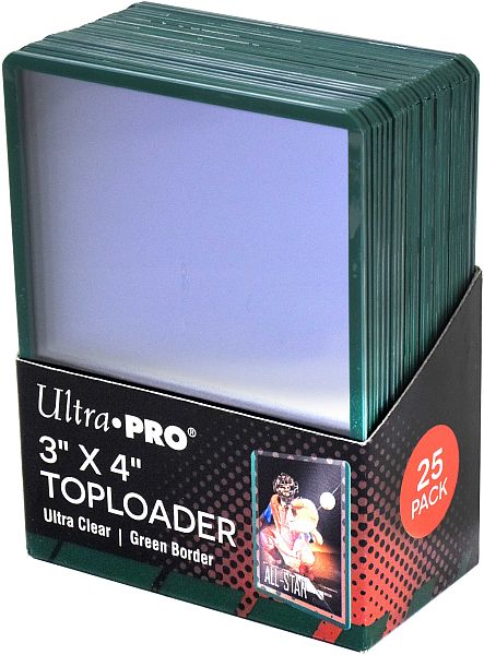 Ultra Pro Toploader: Ultra Clear  Green Border  Box  25 Stk  Plastik Deck Protector Til Kort   Lommer Sleeves  84916